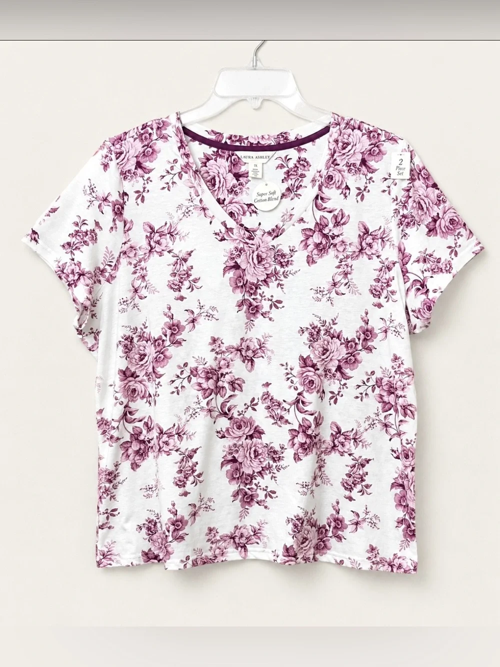 LAURA ASHLEY WOMEN COTTON BLEND PAJAMAS SET 1X ENGLISH ROSES SHORT SLEEVE $64